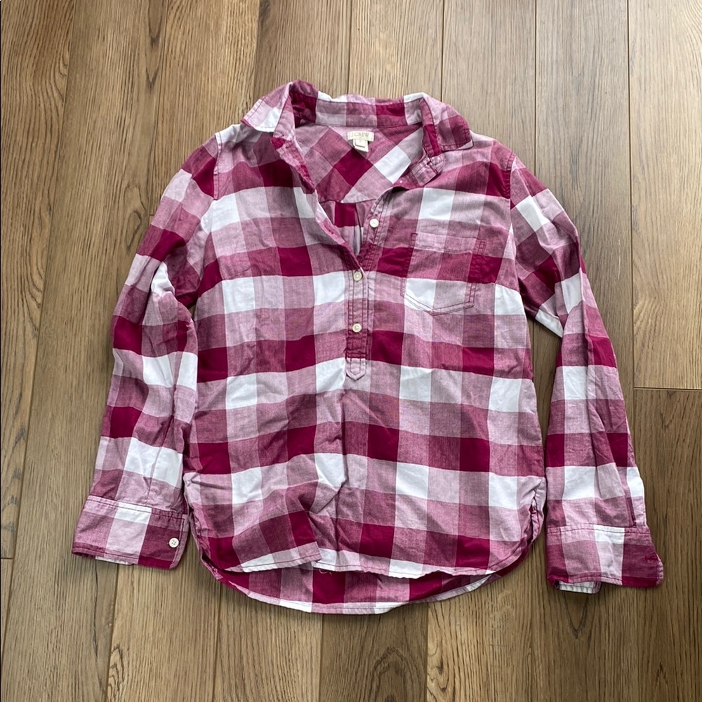 J. Crew | Buffalo Plaid Popover Shirt in Pink & white